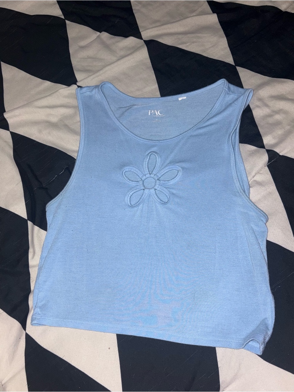 Light Blue Sleeveless Flower cutout Crop Tank